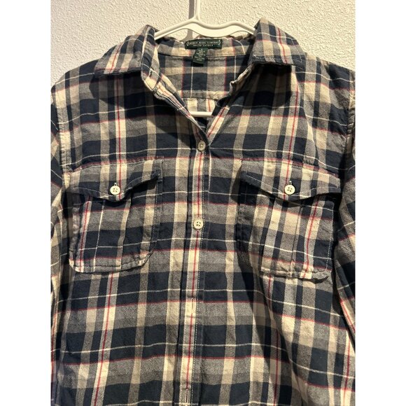 Lauren Jeans Co Ralph Lauren WOMENS LARGE Button Up Blue Cotton Plaid - Picture 2 of 4